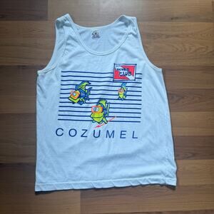 Vintage 90's Cozumel Mexico Scuba Club White Neon Fish Tank Top Shirt Sz Large